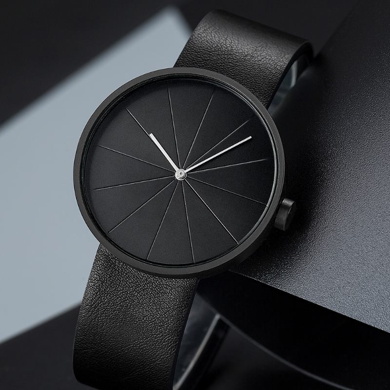 Platespilleren Simple Art Dial Lærreim Menn Fritids Quartz Watch