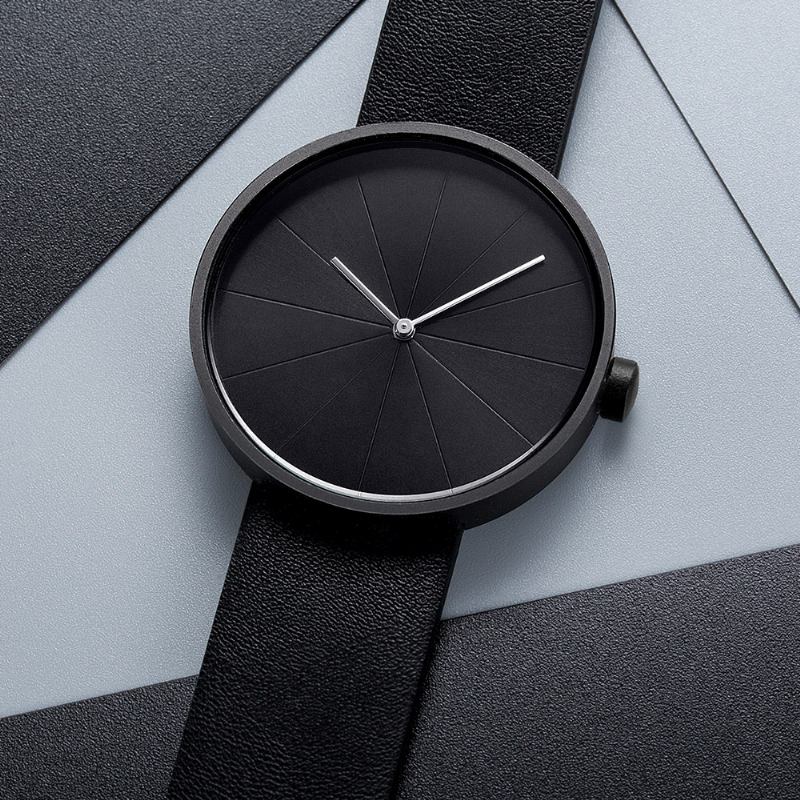 Platespilleren Simple Art Dial Lærreim Menn Fritids Quartz Watch