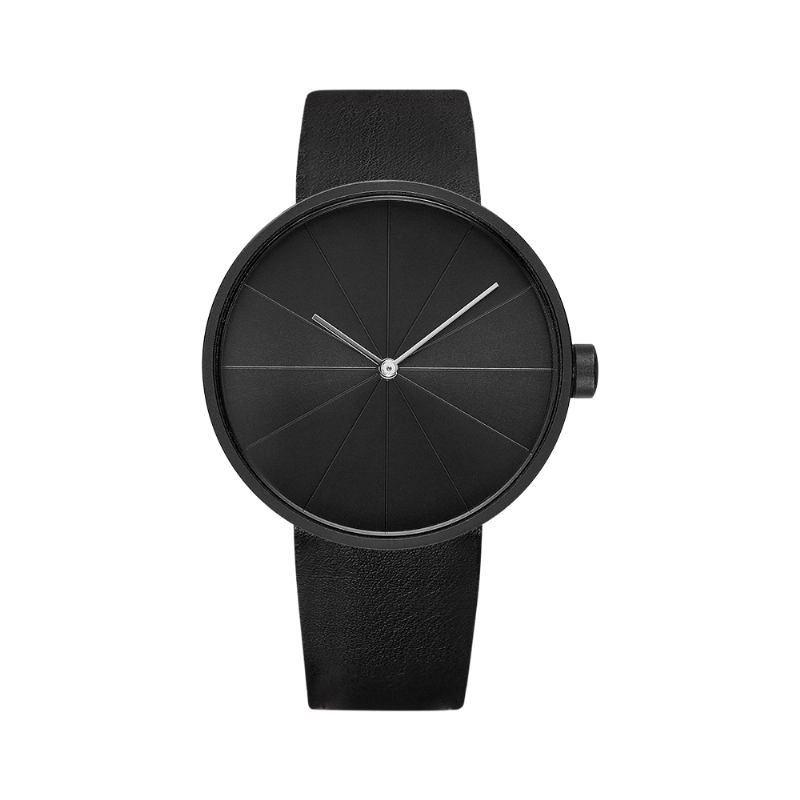 Platespilleren Simple Art Dial Lærreim Menn Fritids Quartz Watch