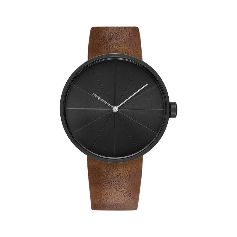 Platespilleren Simple Art Dial Lærreim Menn Fritids Quartz Watch