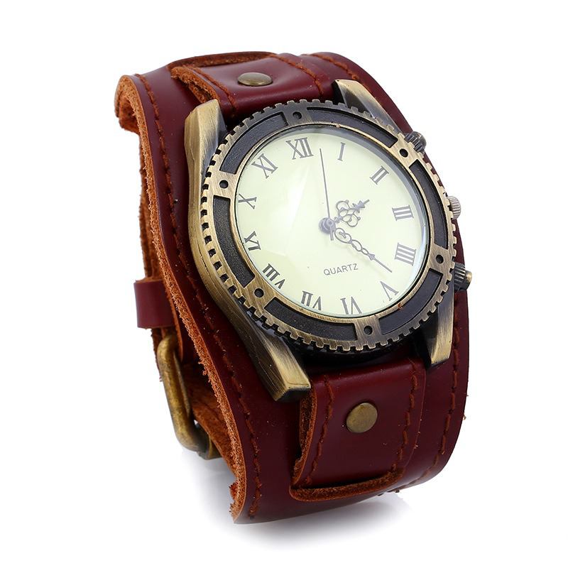 Retro Punk Style Leather Bands Menn Mote Pointer Quartz Watch