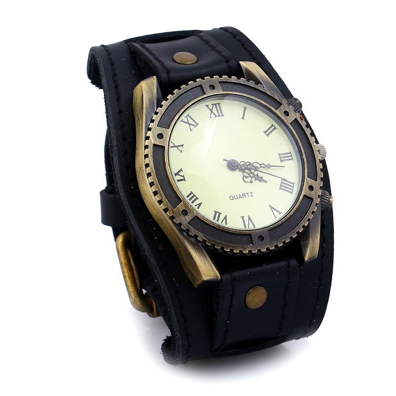 Retro Punk Style Leather Bands Menn Mote Pointer Quartz Watch