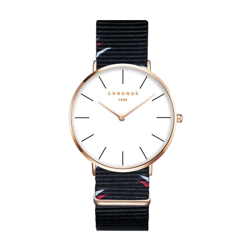 Rose Gold Case Unisex Armbåndsur Nylon Strap Quartz Movement Watch