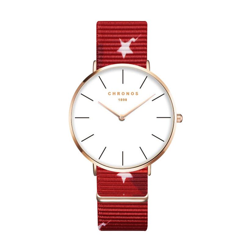 Rose Gold Case Unisex Armbåndsur Nylon Strap Quartz Movement Watch