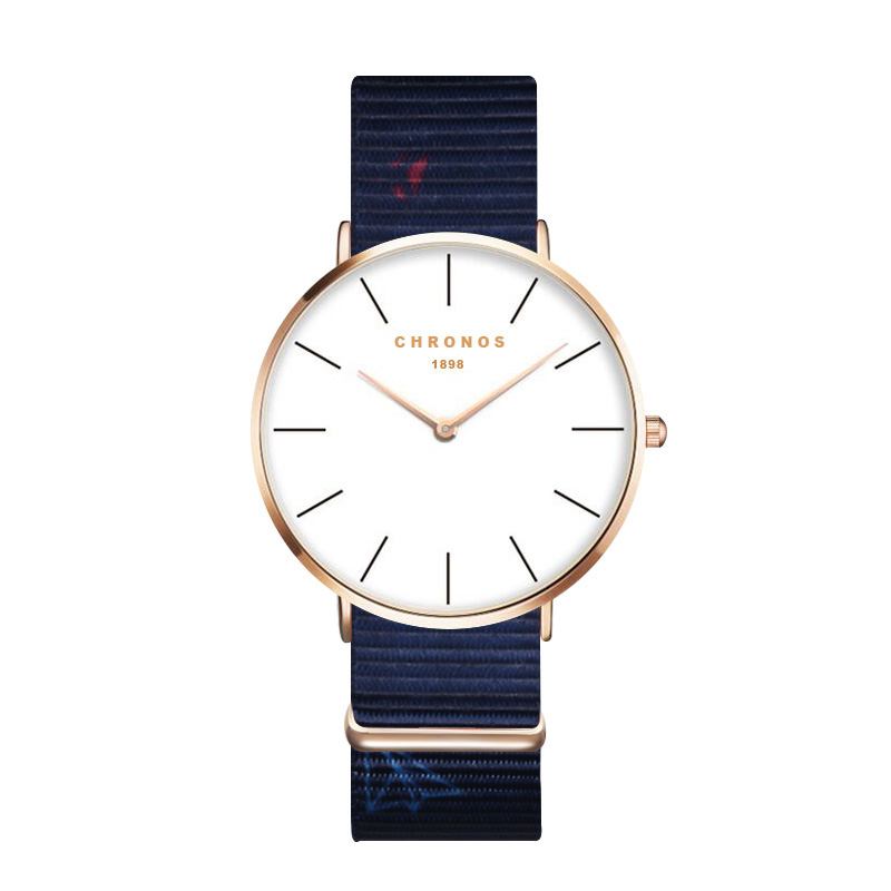 Rose Gold Case Unisex Armbåndsur Nylon Strap Quartz Movement Watch