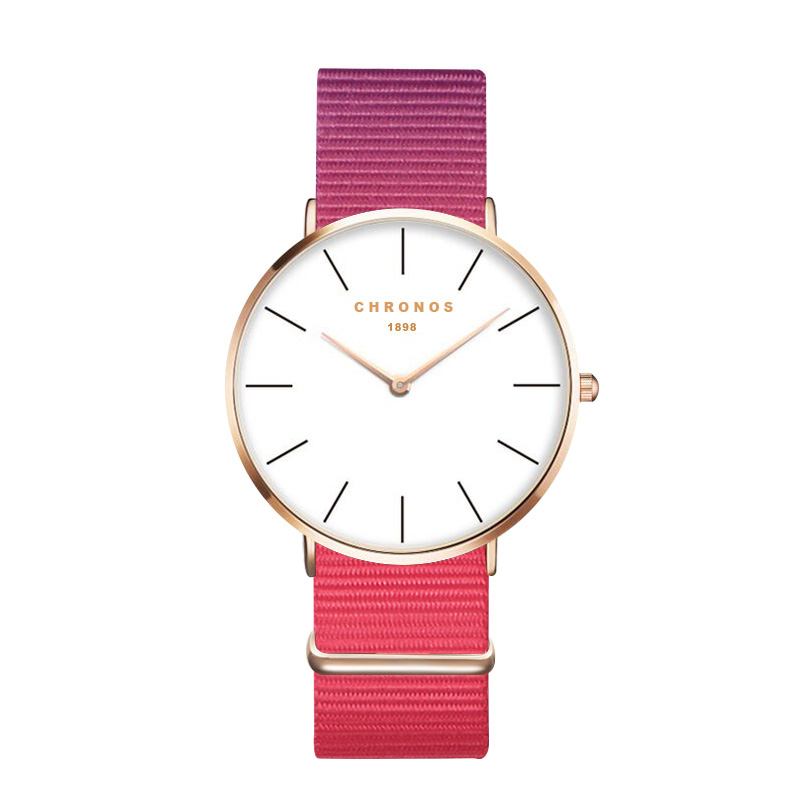 Rose Gold Case Unisex Armbåndsur Nylon Strap Quartz Movement Watch