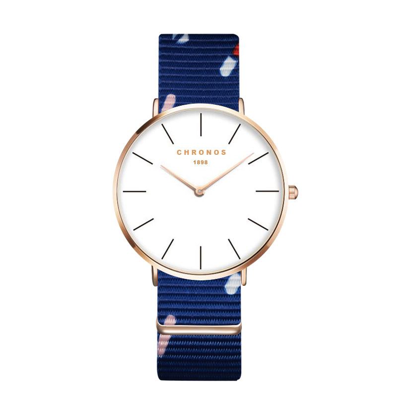 Rose Gold Case Unisex Armbåndsur Nylon Strap Quartz Movement Watch