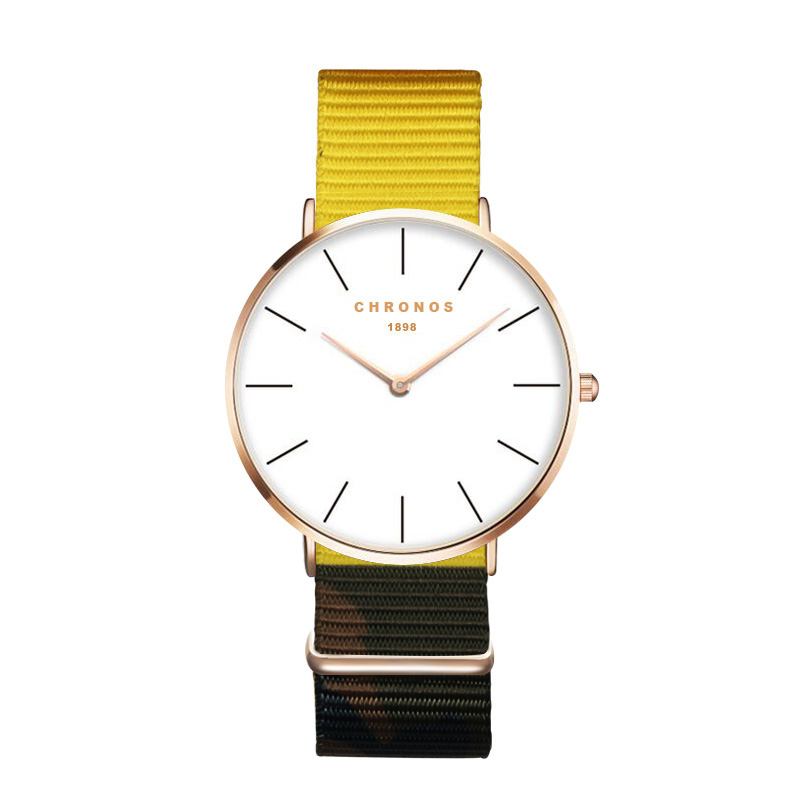 Rose Gold Case Unisex Armbåndsur Nylon Strap Quartz Movement Watch