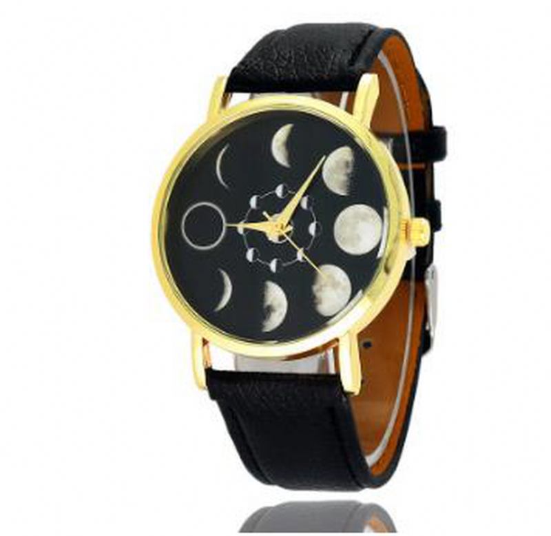 Solar Moon Phase Lunar Eclipse Unisex Watch Leather Strap Quartz Watch For Dame Men