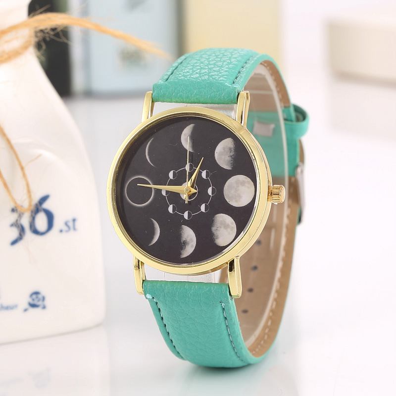 Solar Moon Phase Lunar Eclipse Unisex Watch Leather Strap Quartz Watch For Dame Men