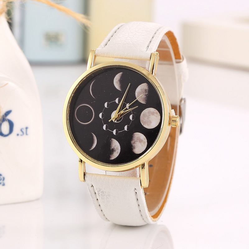 Solar Moon Phase Lunar Eclipse Unisex Watch Leather Strap Quartz Watch For Dame Men