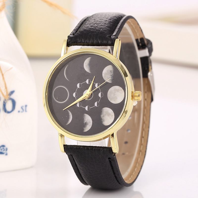 Solar Moon Phase Lunar Eclipse Unisex Watch Leather Strap Quartz Watch For Dame Men