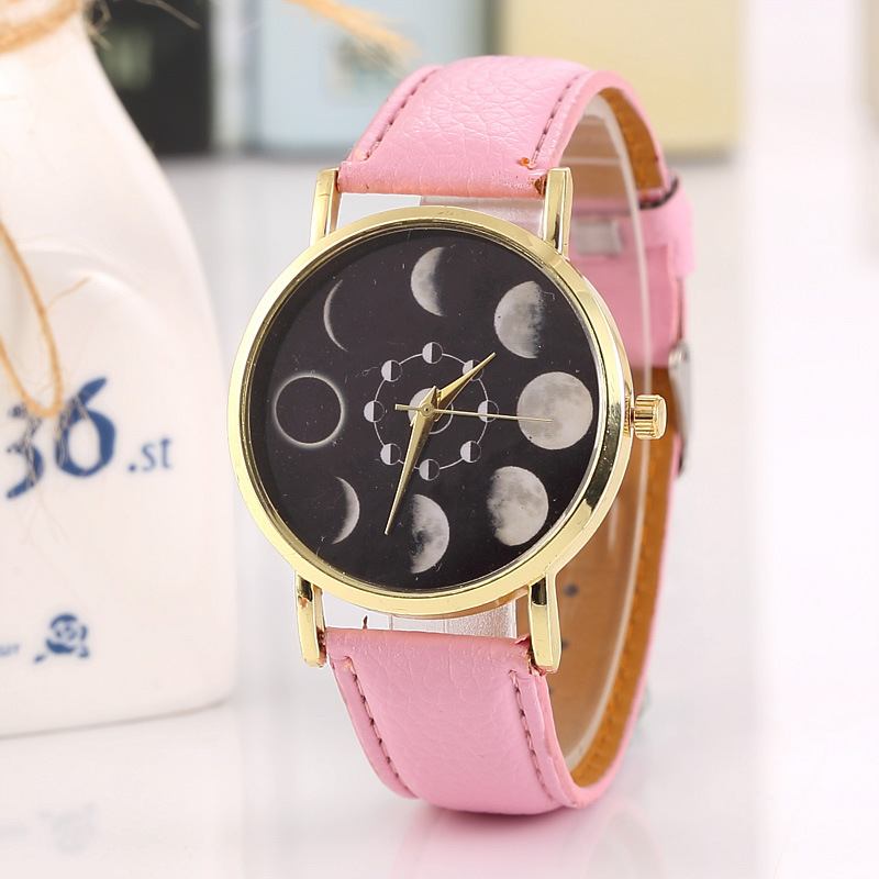 Solar Moon Phase Lunar Eclipse Unisex Watch Leather Strap Quartz Watch For Dame Men