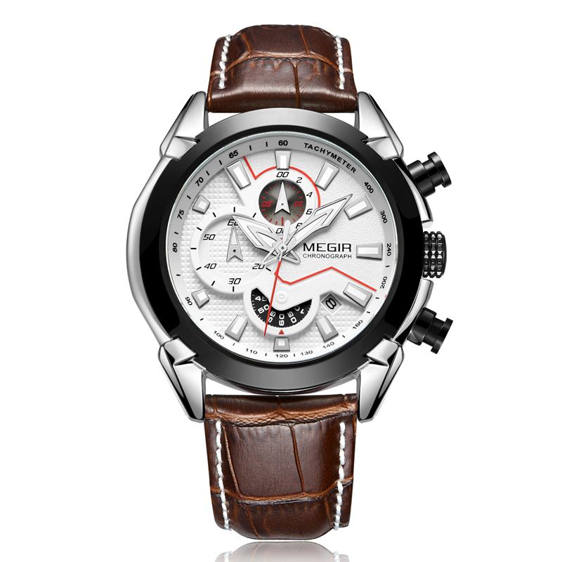 Sportsklokker Creative Chronograph Quartz Leather Strap Herreklokke