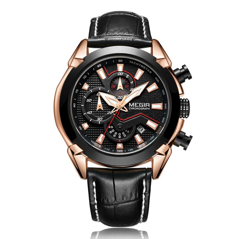 Sportsklokker Creative Chronograph Quartz Leather Strap Herreklokke