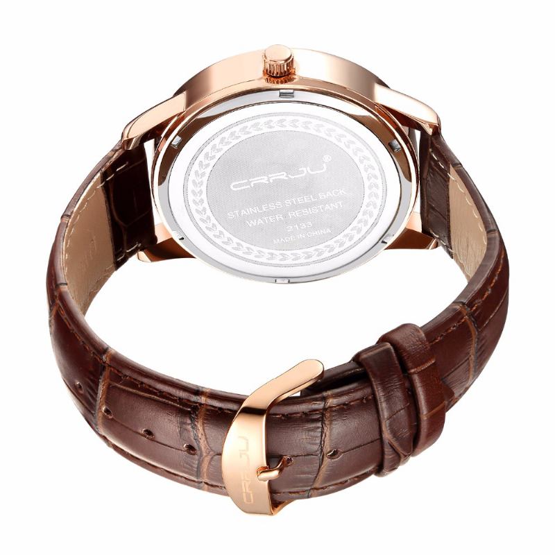 To Dial Display Menn Armbåndsur Fritids Style Leather Strap Quartz Watch