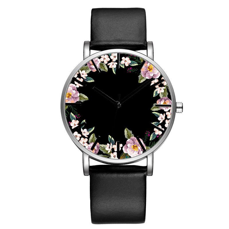 Unisex Armbåndsur Blomstrete Picture Dial Display Quartz Watch