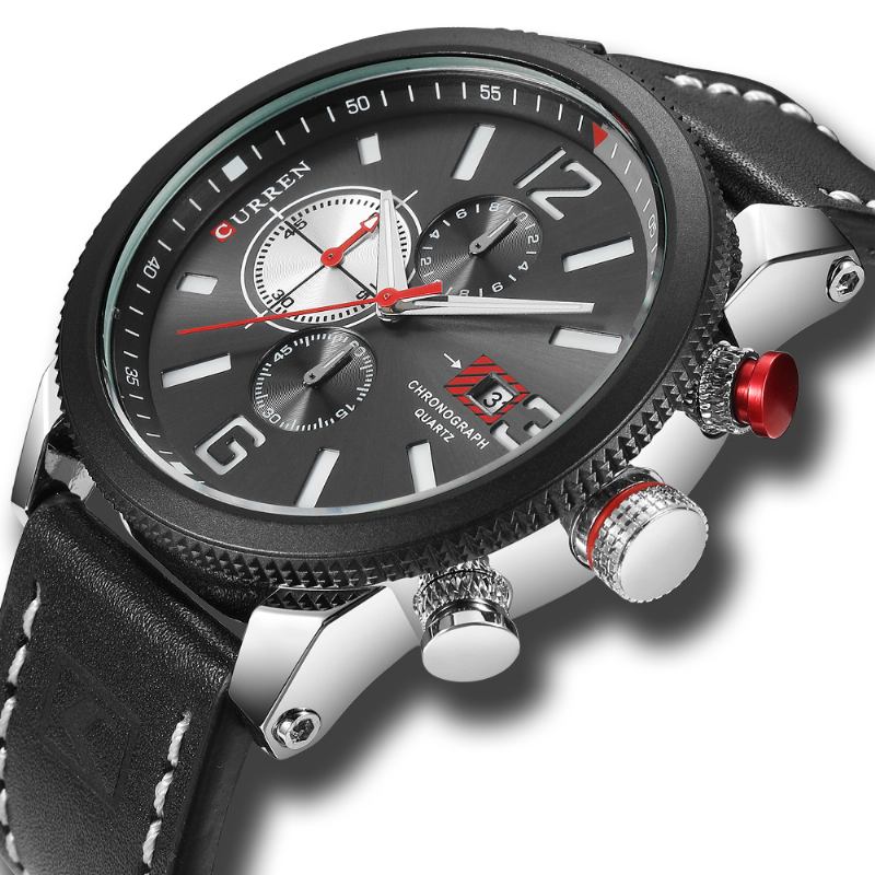 Working Little Dials Chronograph Quartz Watch Vanntett Sport Herreklokke