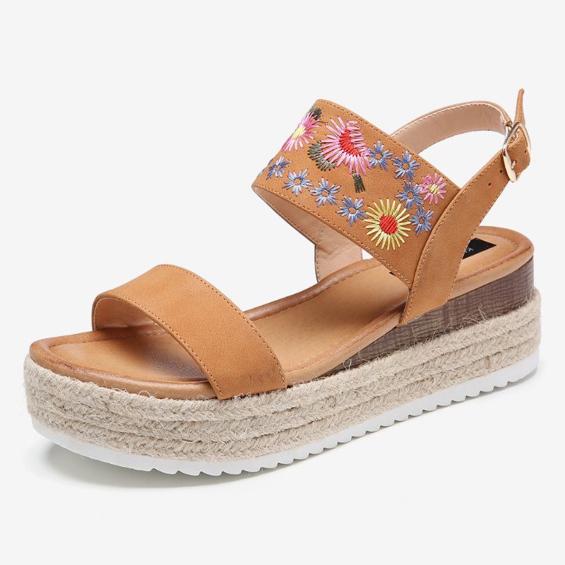 Dame Espadrilles Broderi Blomster Spenne Strap Slingback Platform Sandaler