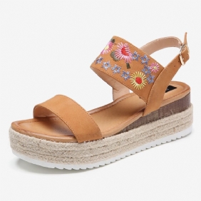 Dame Espadrilles Broderi Blomster Spenne Strap Slingback Platform Sandaler