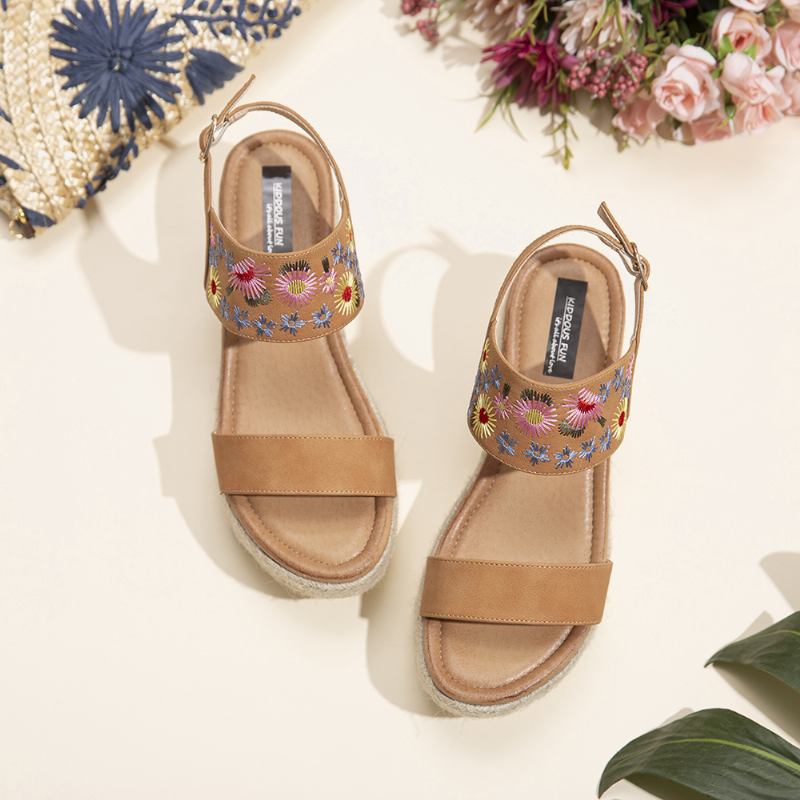 Dame Espadrilles Broderi Blomster Spenne Strap Slingback Platform Sandaler