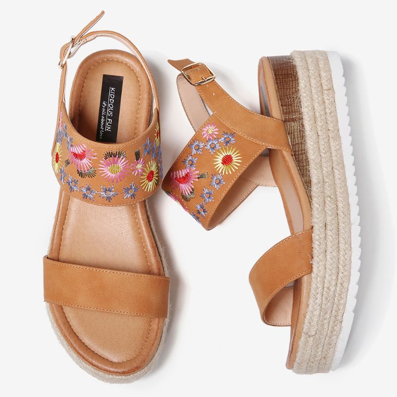 Dame Espadrilles Broderi Blomster Spenne Strap Slingback Platform Sandaler