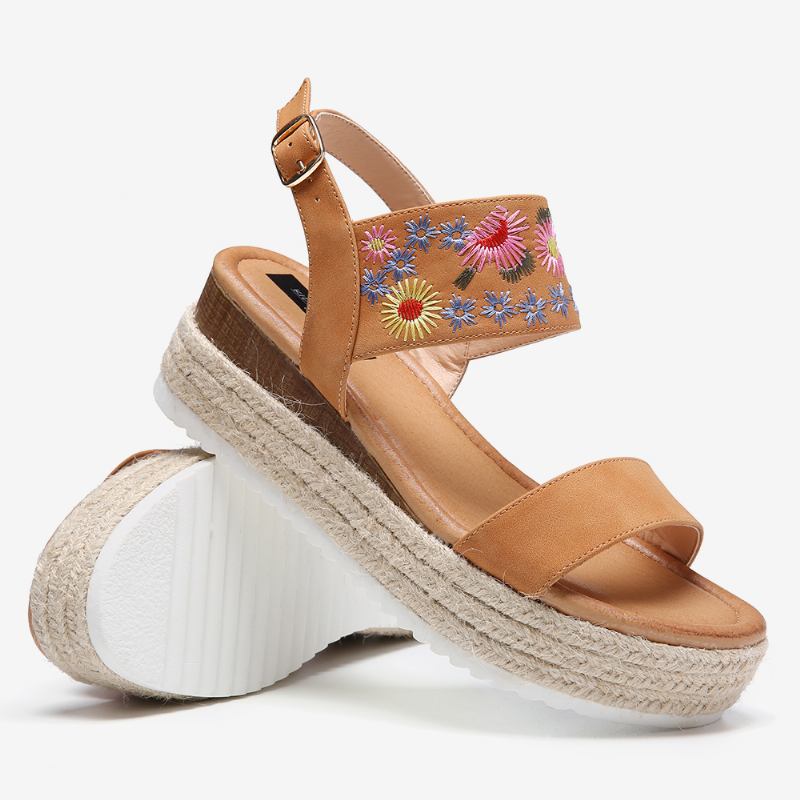 Dame Espadrilles Broderi Blomster Spenne Strap Slingback Platform Sandaler