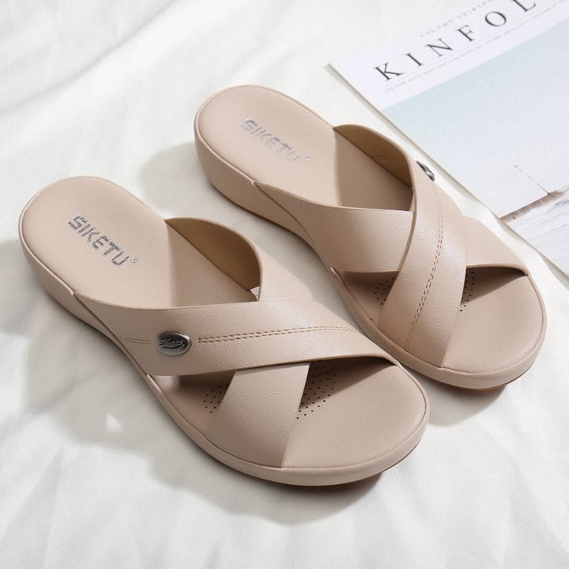 Kvinner Beach Peep Toe Cross Strap Kiler Hælsandaler