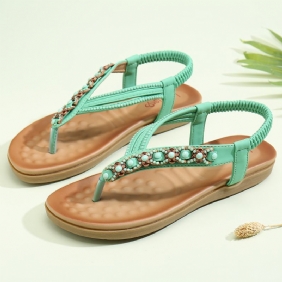 Kvinner Beading Rhinestone Elastisk Band Slip-on Flip Flops Fritids Sandaler