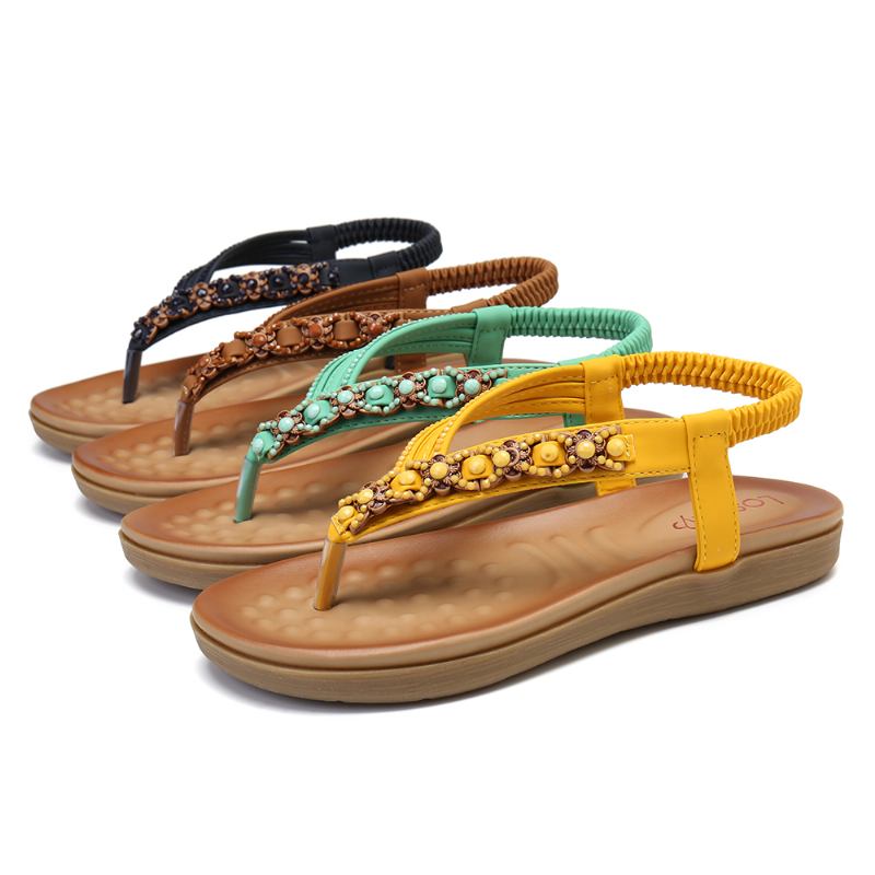 Kvinner Beading Rhinestone Elastisk Band Slip-on Flip Flops Fritids Sandaler