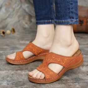 Kvinner Broderi Åpen Toe Fritids Slip On Sommer Wedge Sandaler