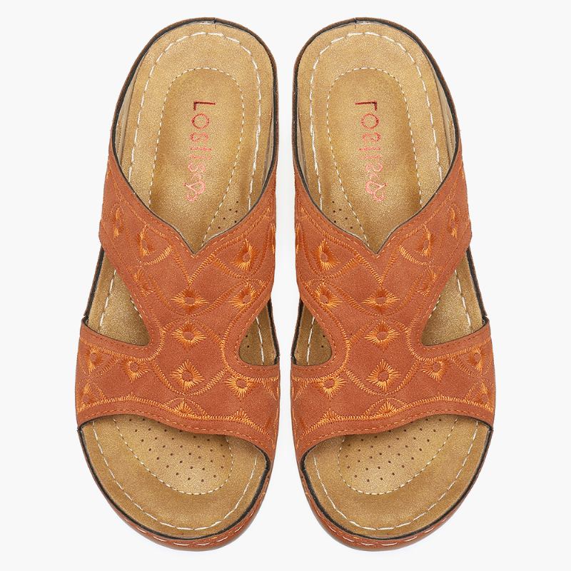 Kvinner Broderi Åpen Toe Fritids Slip On Sommer Wedge Sandaler