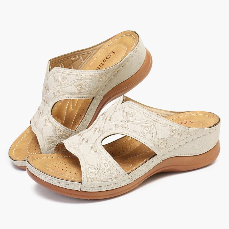 Kvinner Broderi Åpen Toe Fritids Slip On Sommer Wedge Sandaler