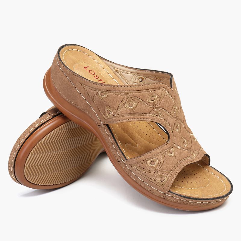 Kvinner Broderi Åpen Toe Fritids Slip On Sommer Wedge Sandaler