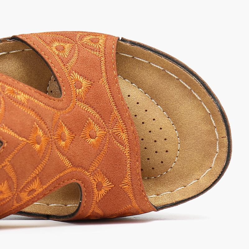 Kvinner Broderi Åpen Toe Fritids Slip On Sommer Wedge Sandaler