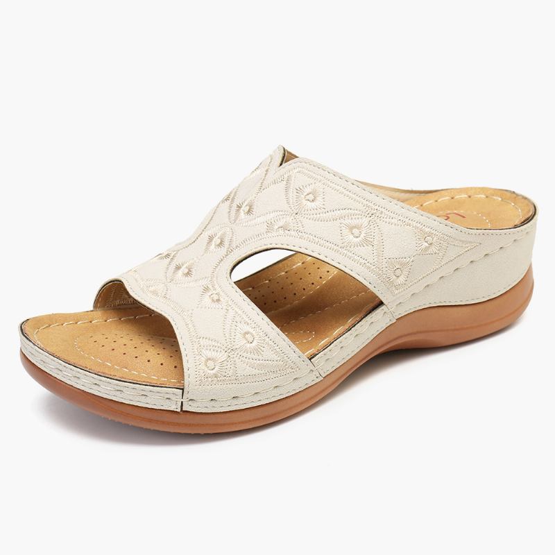 Kvinner Broderi Åpen Toe Fritids Slip On Sommer Wedge Sandaler