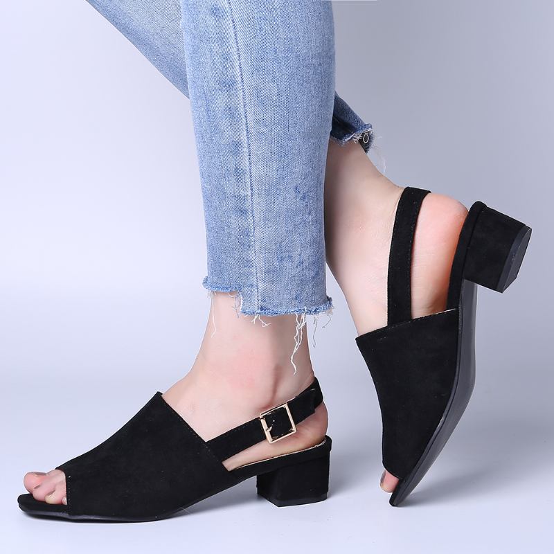 Kvinner Ensfarget Semsket Peep Toe Slingback Chunky Heel Fritids Daily Heeled Sandaler