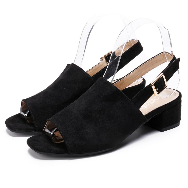 Kvinner Ensfarget Semsket Peep Toe Slingback Chunky Heel Fritids Daily Heeled Sandaler