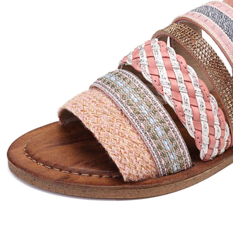 Kvinner Fritids Bohemia Weave Stitching Spenne Flat Sandaler