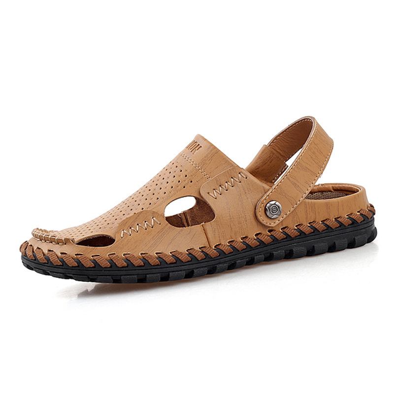 Menn Sommer Skinn Sandal Uformell Rund Tå Utendørs Flat Mote Soft Beach Slipper