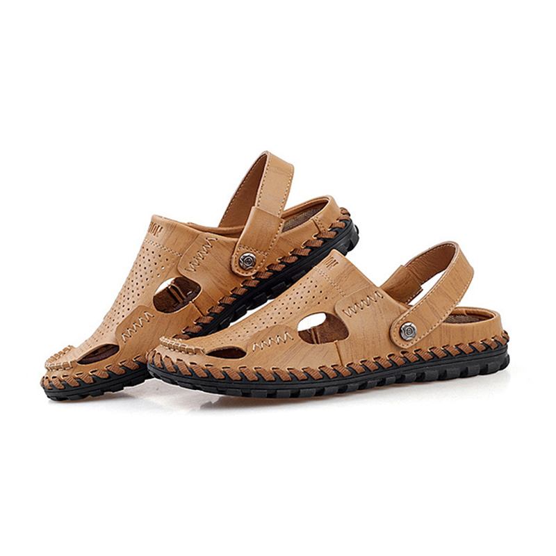 Menn Sommer Skinn Sandal Uformell Rund Tå Utendørs Flat Mote Soft Beach Slipper