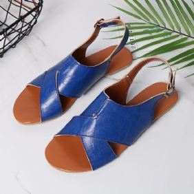 Wome Beach Peep Toe Cross Spenne Flats Sandaler