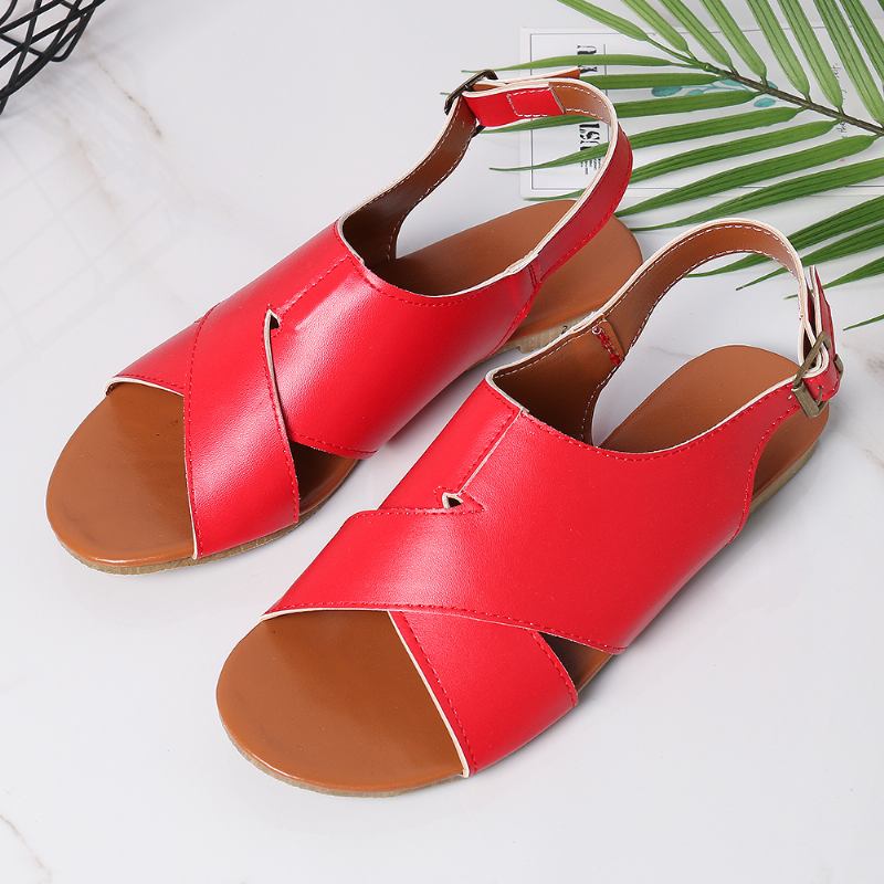 Wome Beach Peep Toe Cross Spenne Flats Sandaler