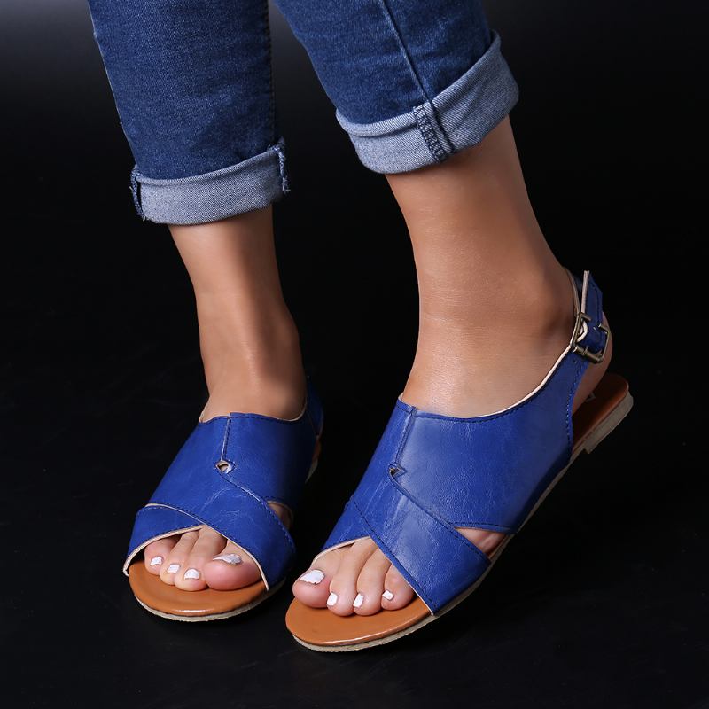 Wome Beach Peep Toe Cross Spenne Flats Sandaler