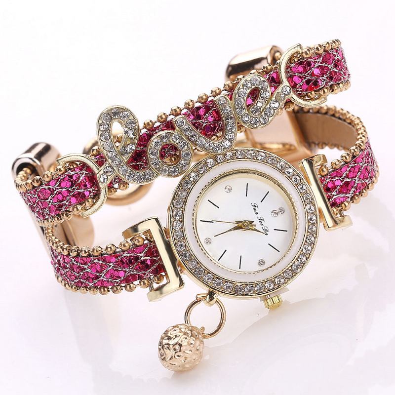 Anheng Kvinner Armbånd Watch Crystal Mote Style Full Quartz Watch