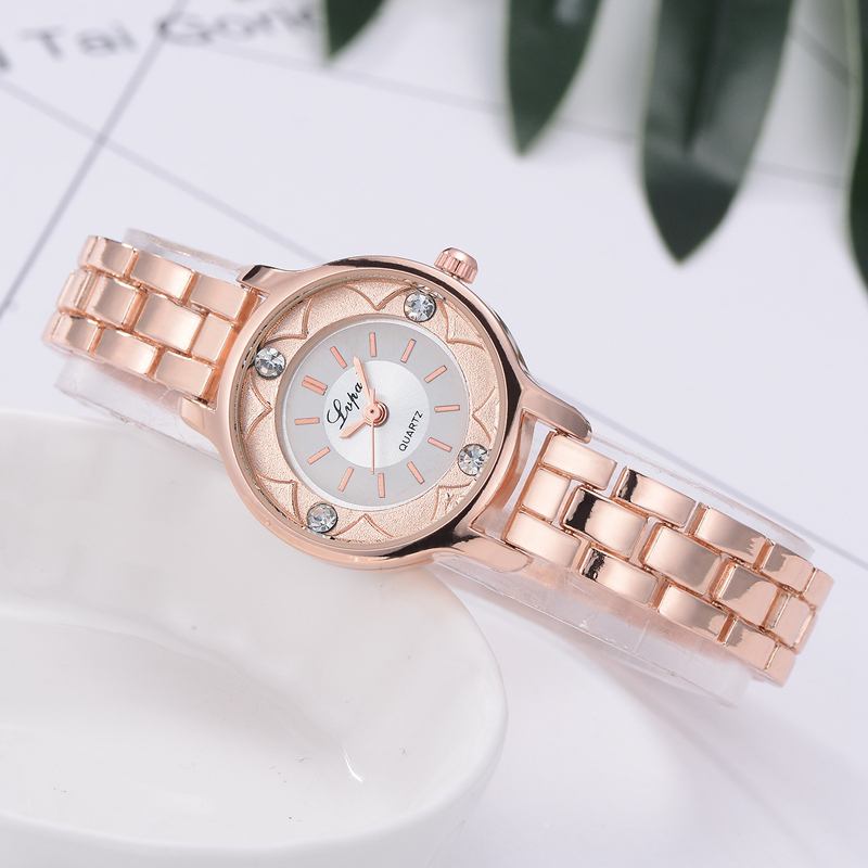 Blomstrete Med Trykk Dial Dame Armbånd Watch Diamond Quartz Watch