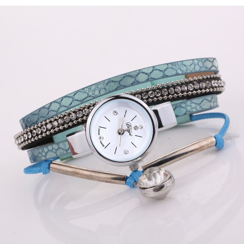 Crystal Anheng Kvinner Armbånd Watch Retro Stil Lærreim Quartz Watch