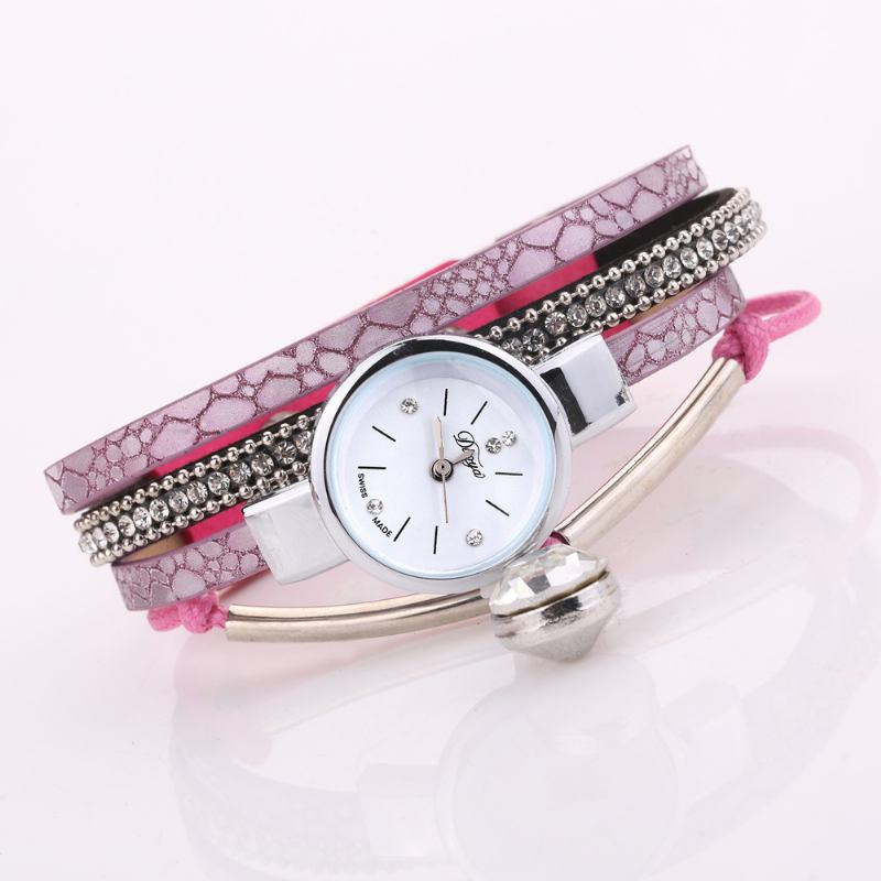 Crystal Anheng Kvinner Armbånd Watch Retro Stil Lærreim Quartz Watch