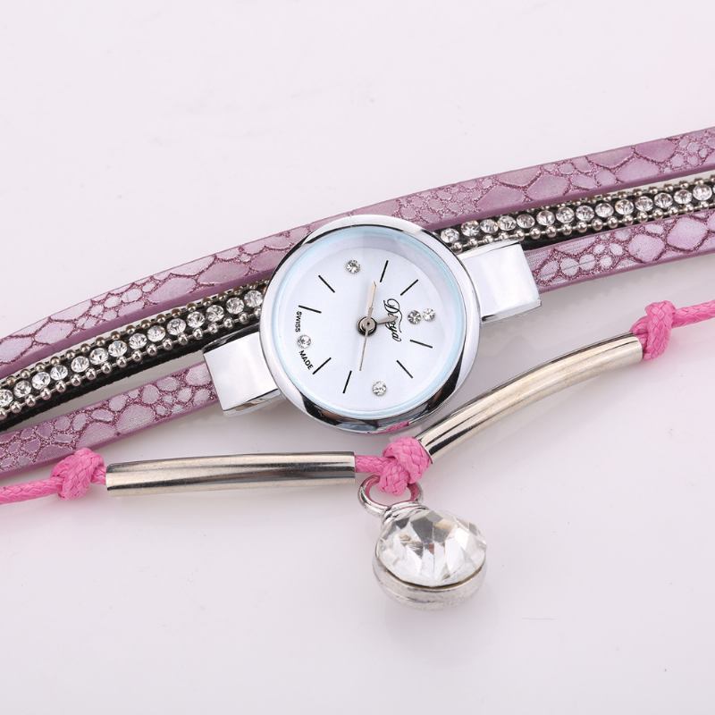 Crystal Anheng Kvinner Armbånd Watch Retro Stil Lærreim Quartz Watch