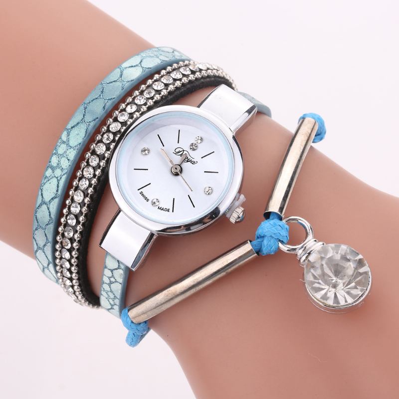 Crystal Anheng Kvinner Armbånd Watch Retro Stil Lærreim Quartz Watch